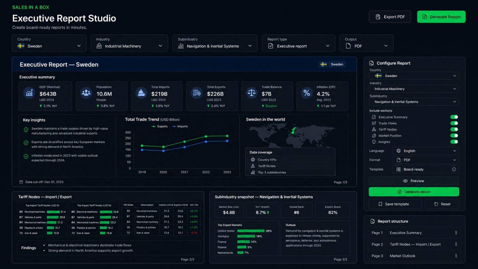 Executive Report Studio product interface preview